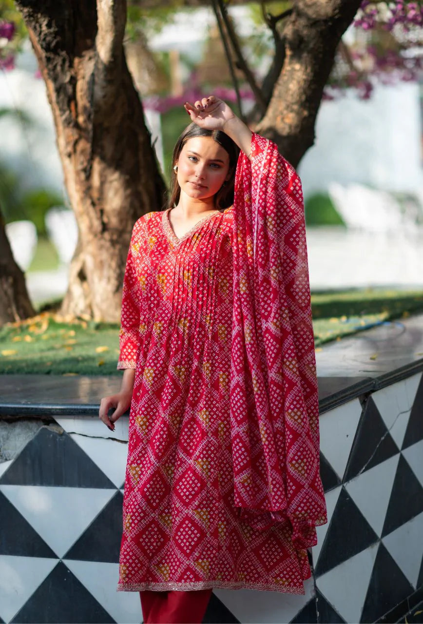 Red-Pure-Cotton-Rosy-A-Line-2-Piece-Kurta-Set