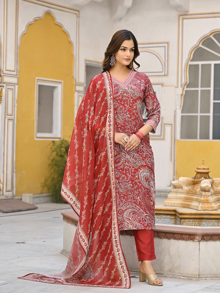 Red-Rayon-Blend-Paisley-Printed-3-Piece-Kurta-Set