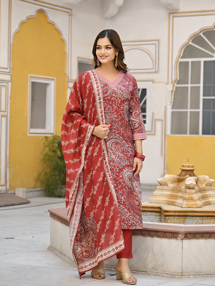 Red-Rayon-Blend-Paisley-Printed-3-Piece-Kurta-Set