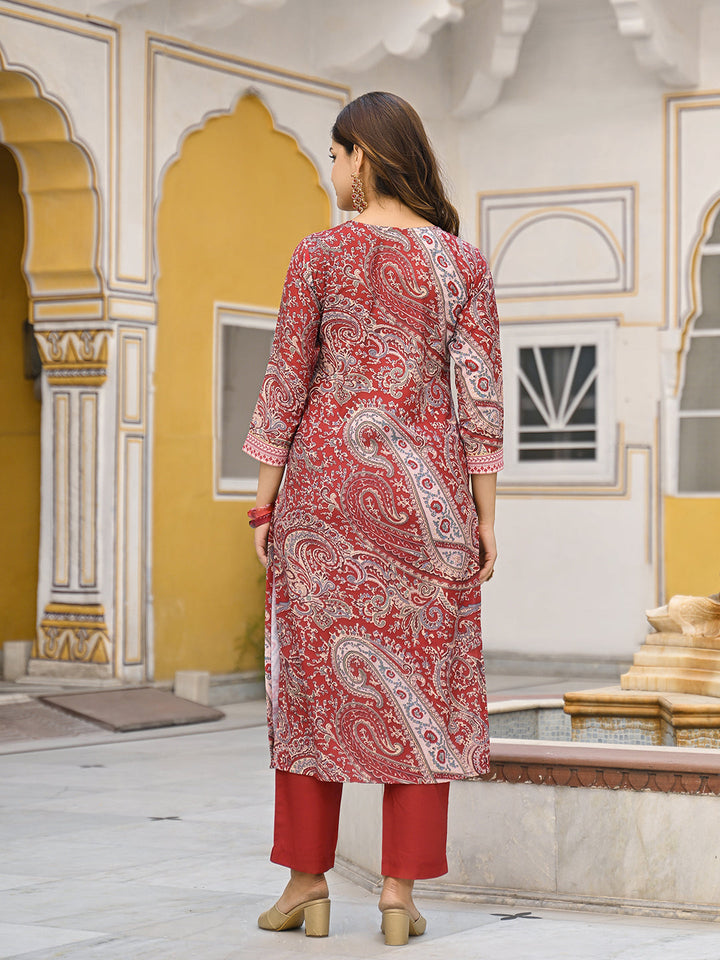 Red-Rayon-Blend-Paisley-Printed-3-Piece-Kurta-Set