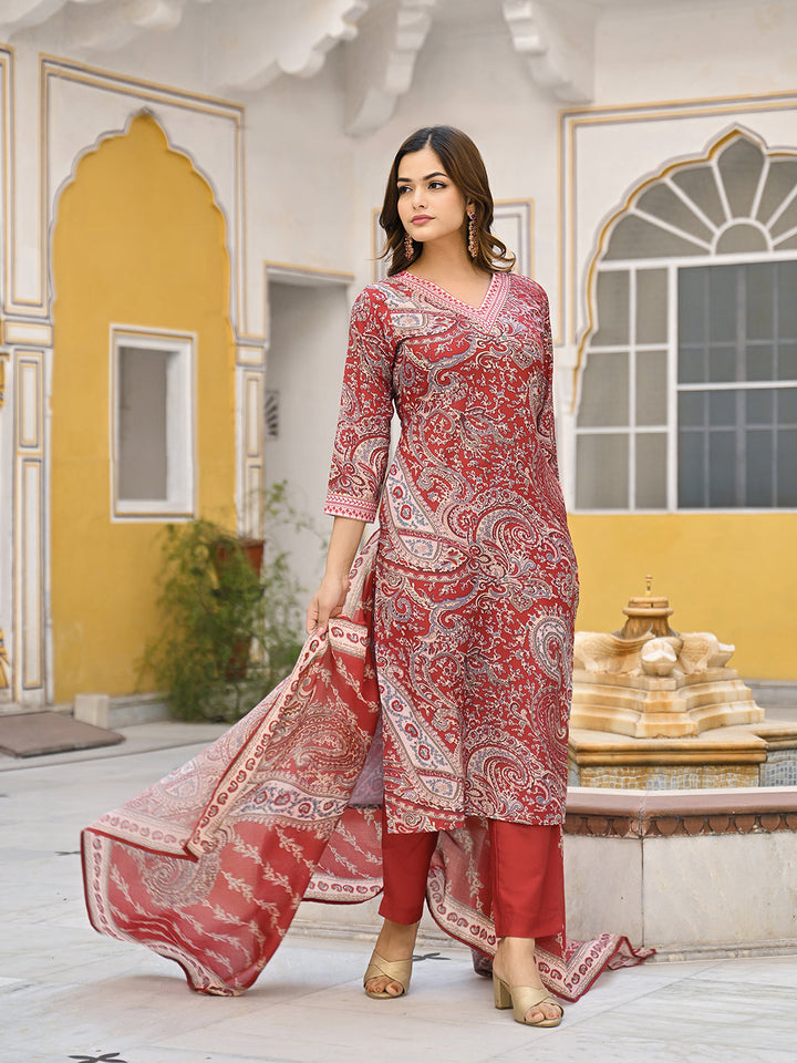Red-Rayon-Blend-Paisley-Printed-3-Piece-Kurta-Set