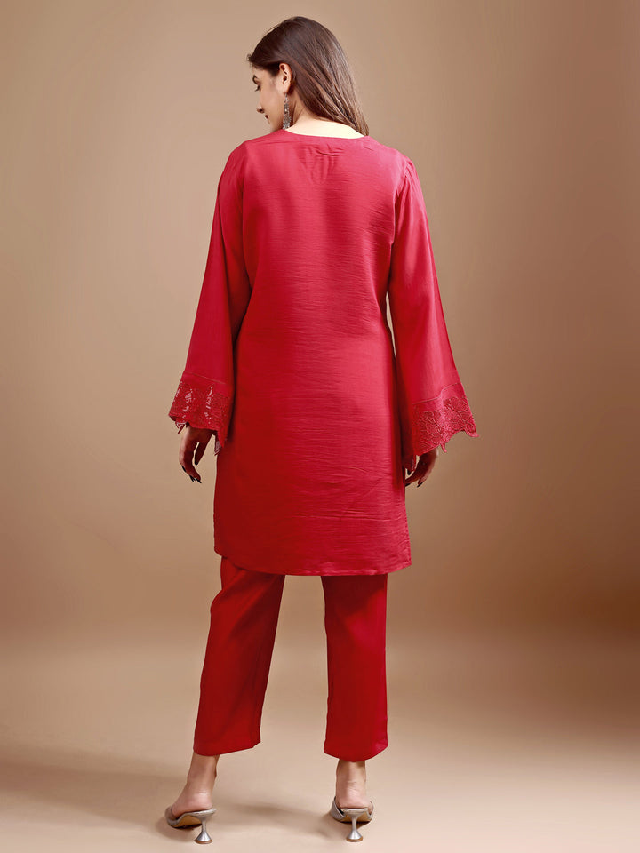 Red-Silk-Blend-Heavy-Sequence-Work-Co-Ord-Set