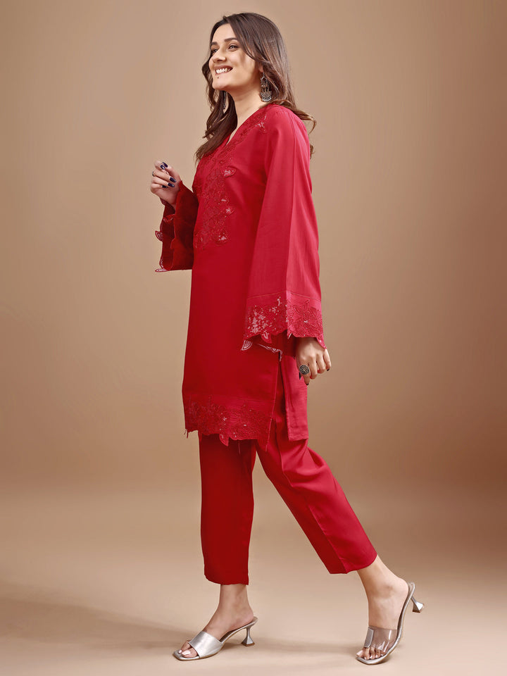 Red-Silk-Blend-Heavy-Sequence-Work-Co-Ord-Set