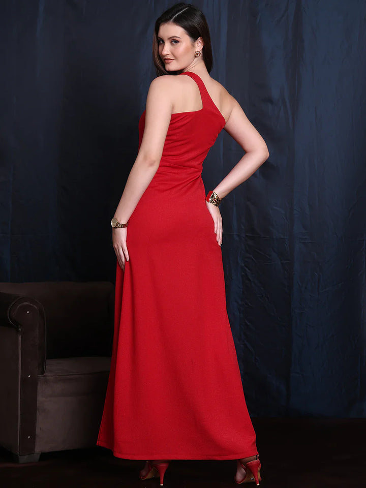 Red-Spandex-Ravishing-One-Shoulder-Design-Unique-Dress