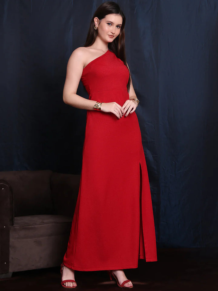 Red-Spandex-Ravishing-One-Shoulder-Design-Unique-Dress