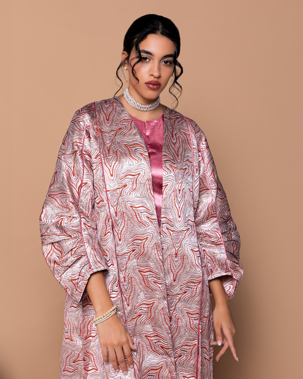 Pink Turkish brocade Abaya