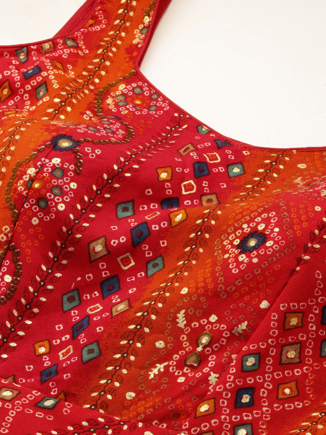 Reddish Rust & Orange Bandhani Print Sleeveless Dress