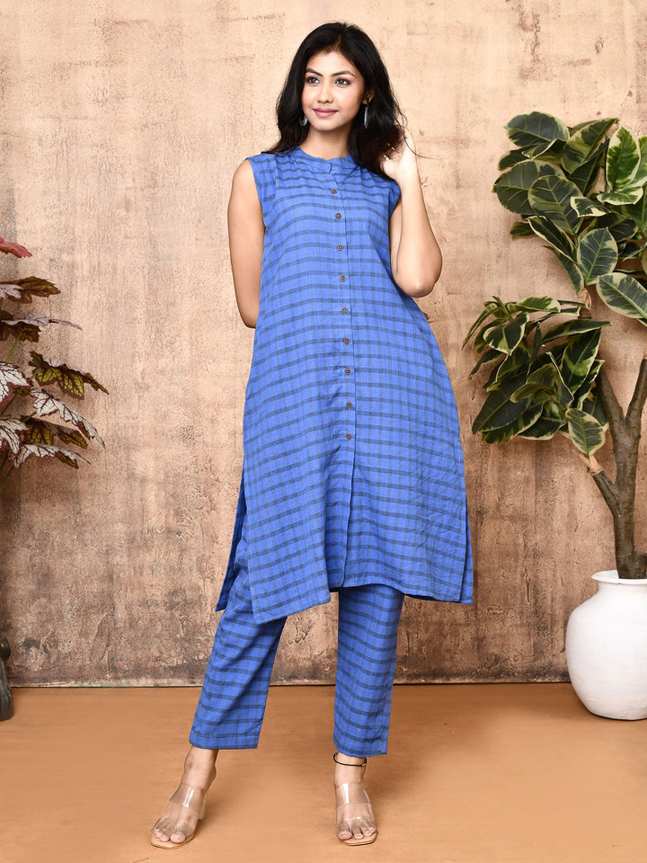 ZERESOUQ-Ren-Blue-Cotton-Handloom-2-Piece-Kurta-Set