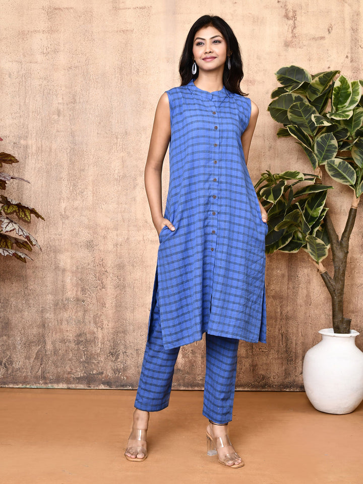 Ren-Blue-Cotton-Handloom-2-Piece-Kurta-Set