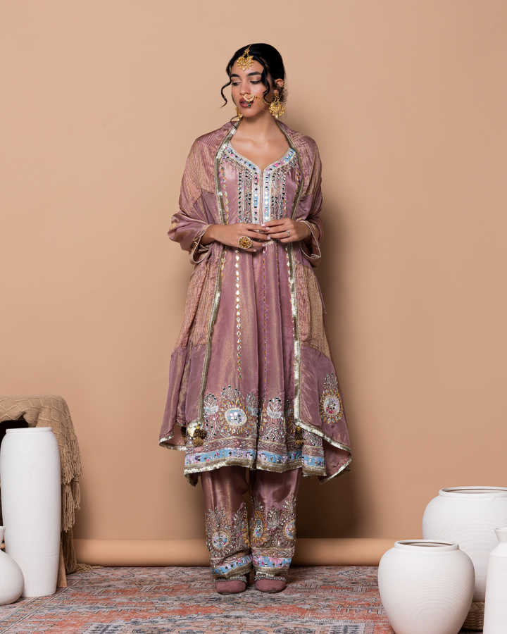 Pink Kanchipuram silk Kurta Set 