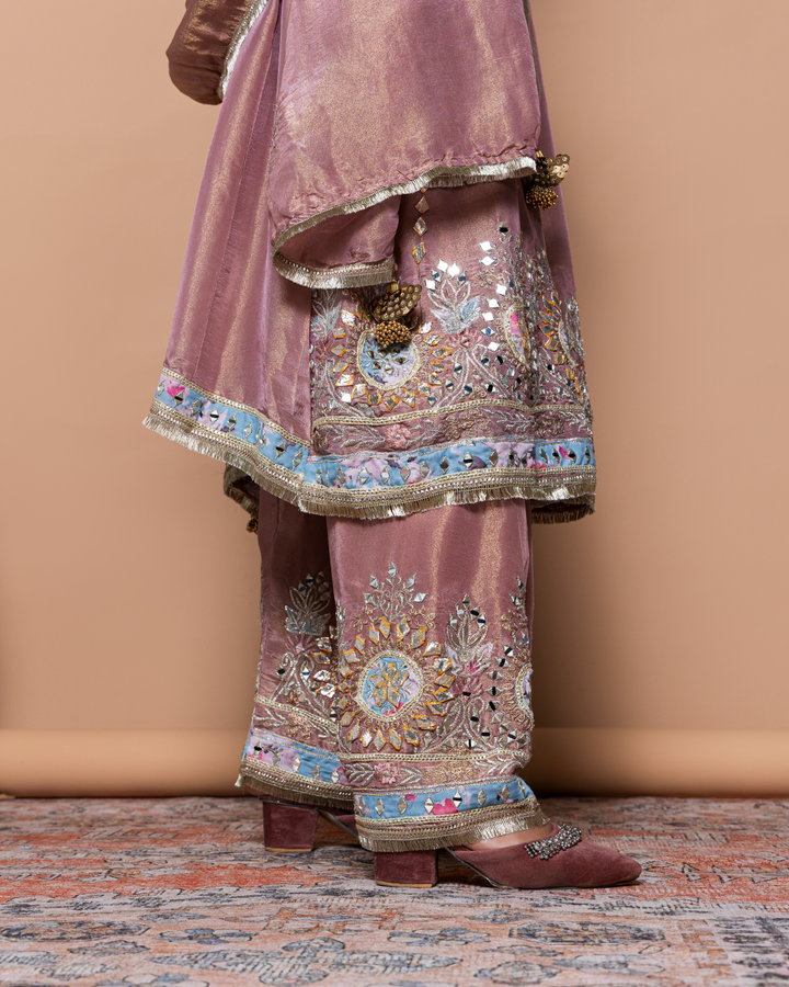 Pink Kanchipuram silk Kurta Set 