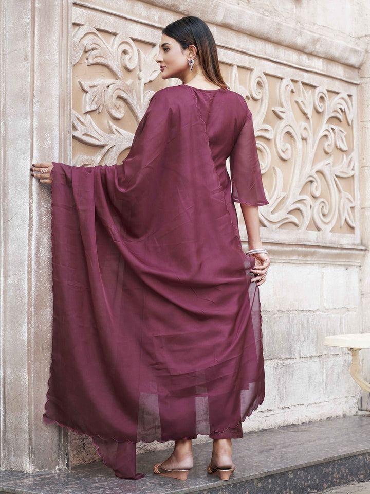 Rose-Dark-Pink-Organza-Embroidered-A-Line-3-Piece-Kurta-Set