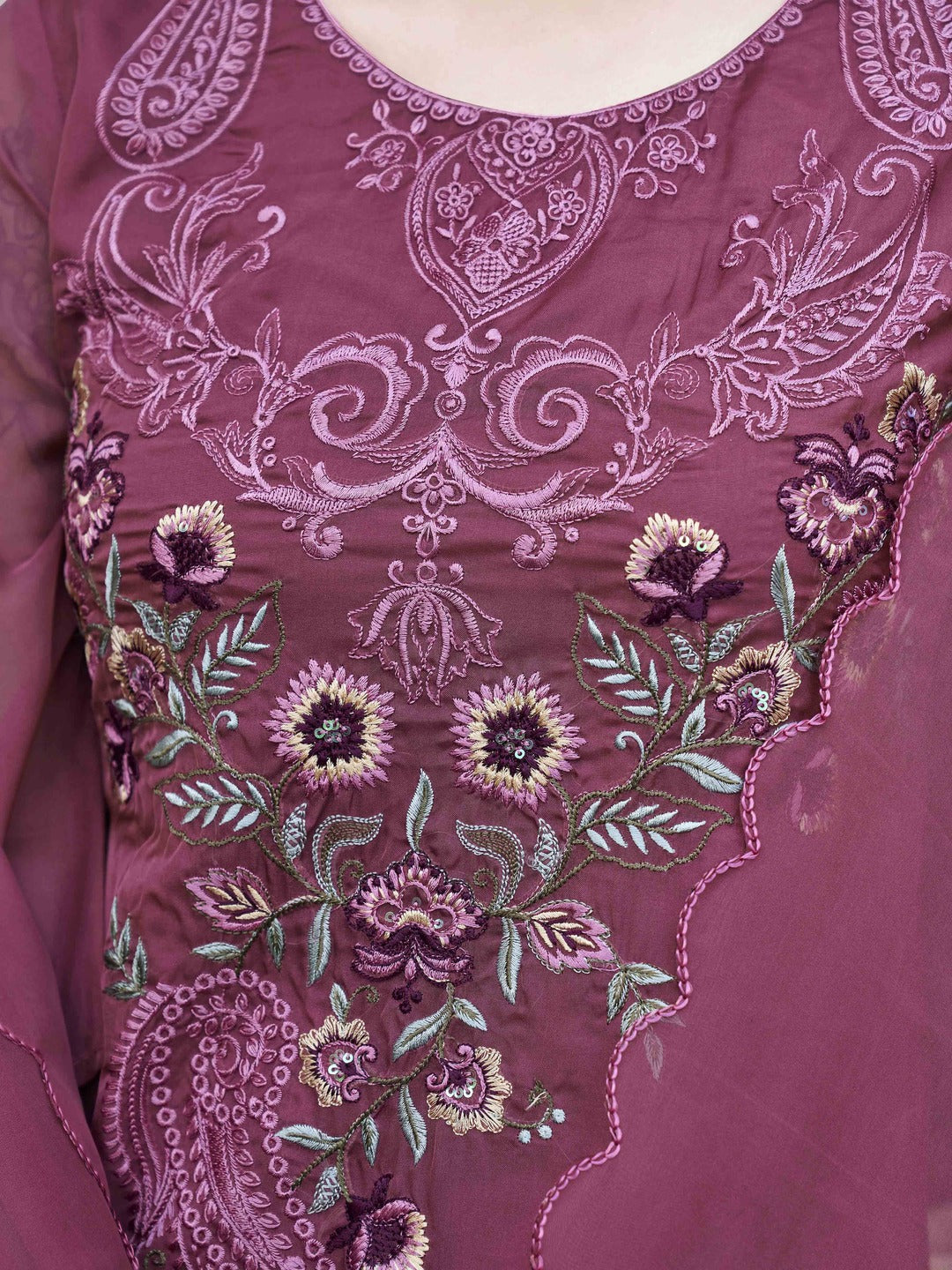 Rose-Dark-Pink-Organza-Embroidered-A-Line-3-Piece-Kurta-Set