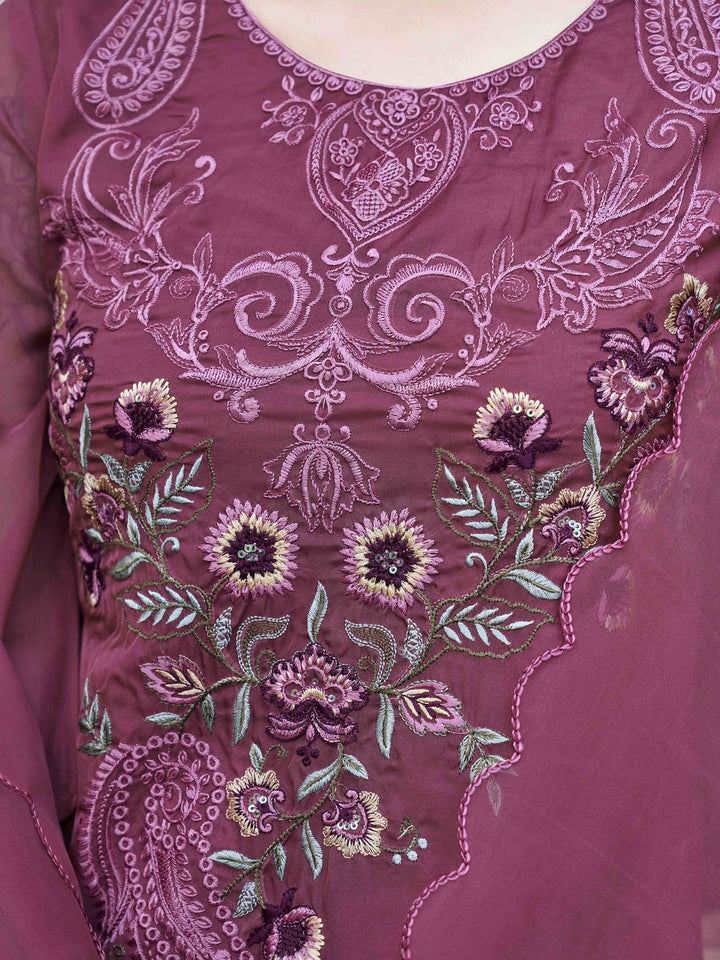 Rose-Dark-Pink-Organza-Embroidered-A-Line-3-Piece-Kurta-Set