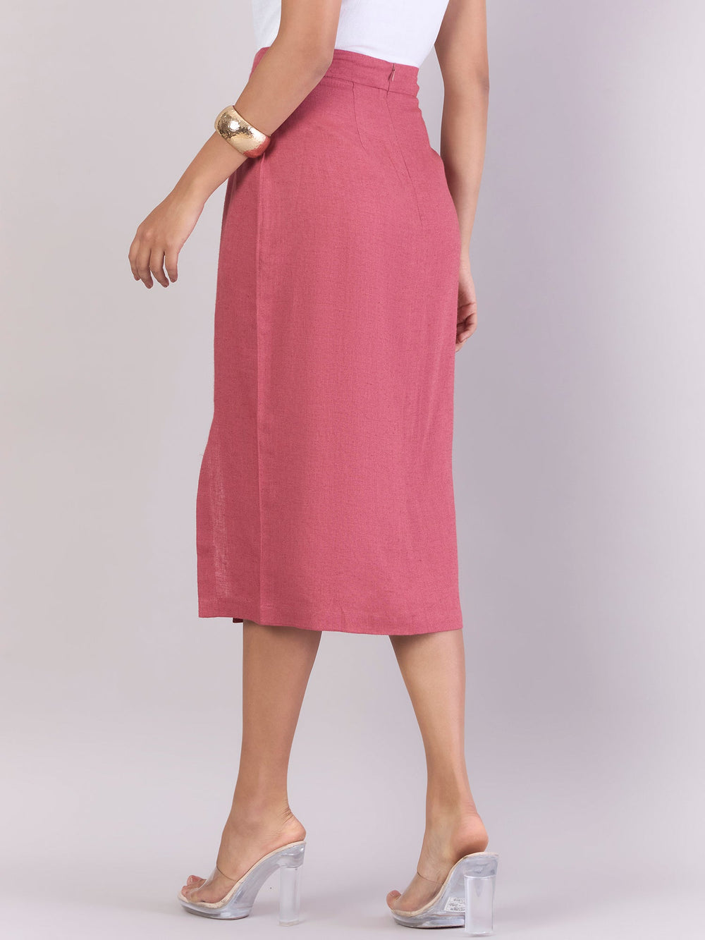 Rose-Pink-Linen-Blend-A-Line-High-Waisted-Skirt