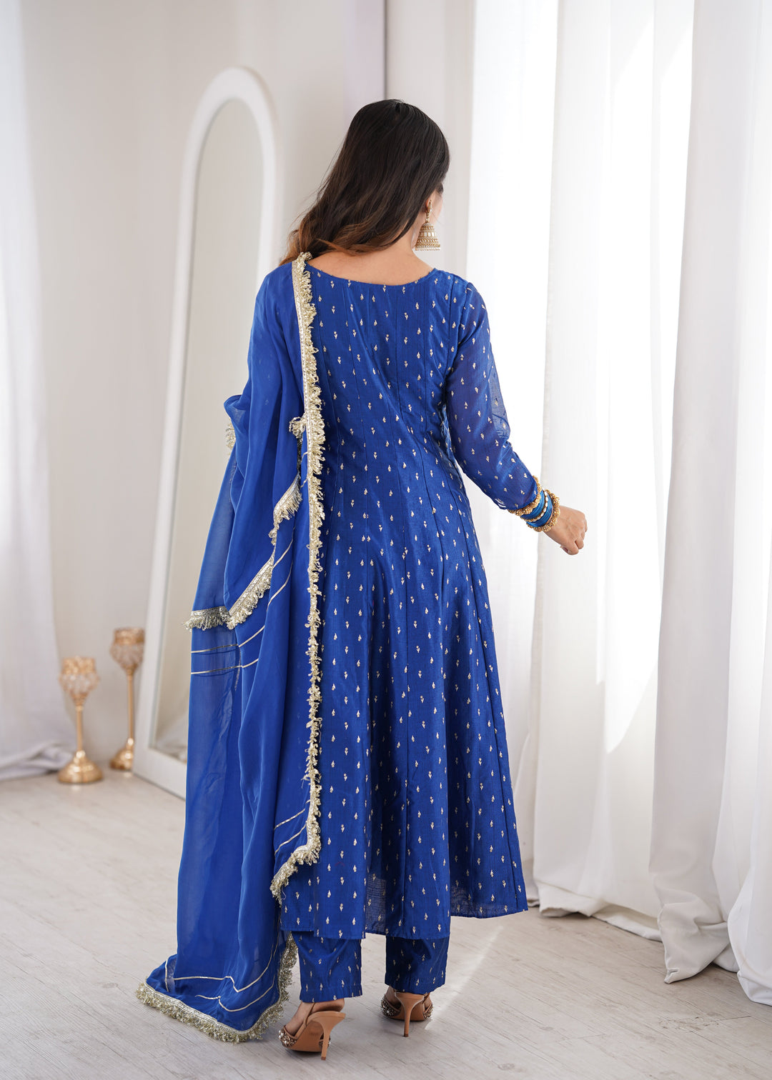 Royal Blue Chanderi Anarkali Suit Set