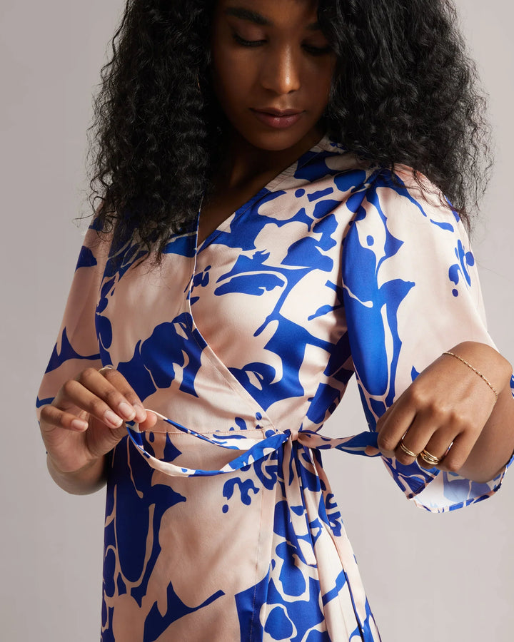 Royal Blue Abstract Print Wrap Mini Dress