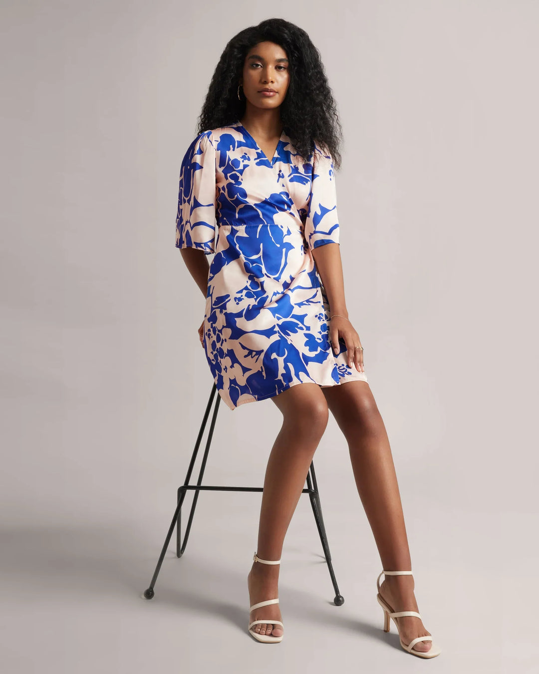 Royal Blue Abstract Print Wrap Mini Dress