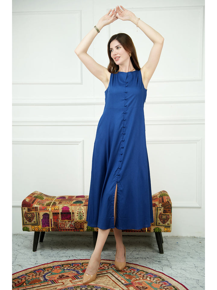 Royal-Blue-Rayon-Glowing-Front-Button-Dress