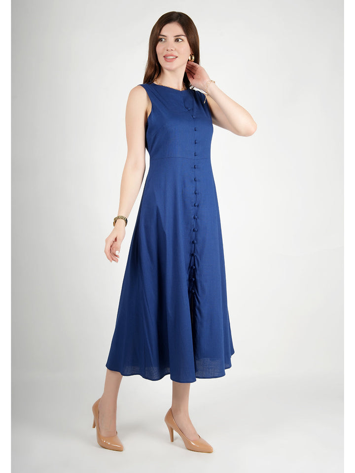 Royal-Blue-Rayon-Glowing-Front-Button-Dress