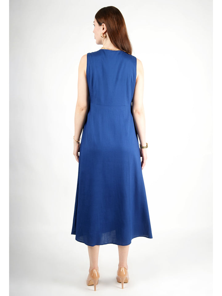 Royal-Blue-Rayon-Glowing-Front-Button-Dress