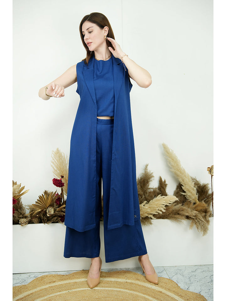 Royal-Blue-Rayon-Long-Jacket-&-Top-With-Wide-Leg-Trouser