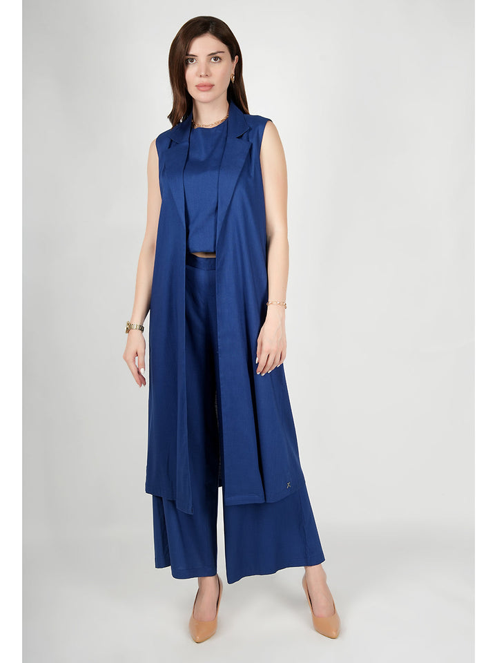 Royal-Blue-Rayon-Long-Jacket-&-Top-With-Wide-Leg-Trouser