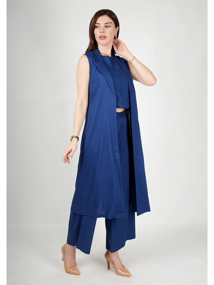 Royal-Blue-Rayon-Long-Jacket-&-Top-With-Wide-Leg-Trouser