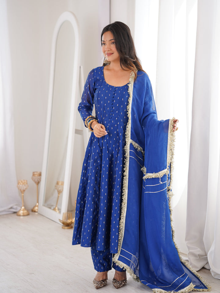 Royal Blue Chanderi Anarkali Suit Set