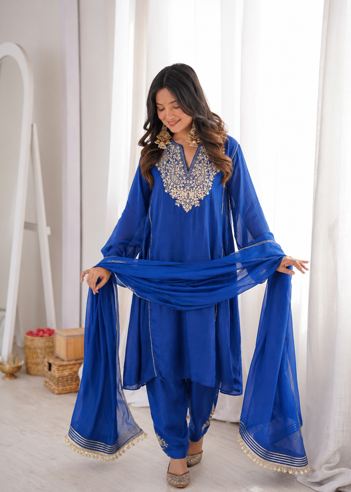 Royal Blue Chanderi Anti-fit Suit Set