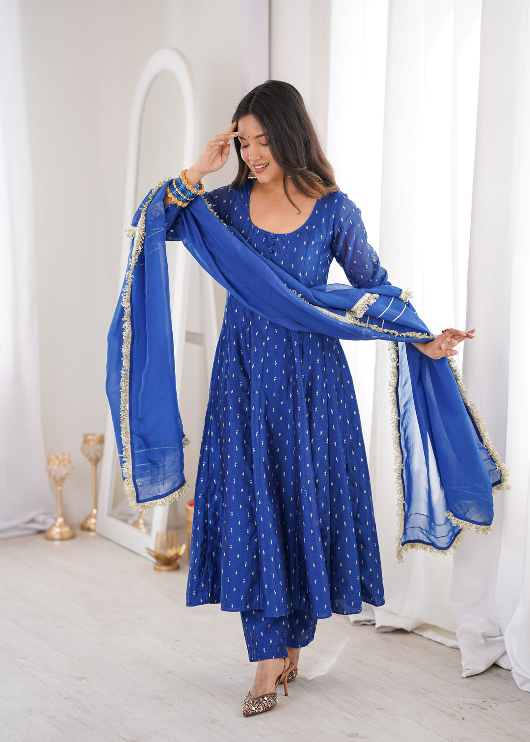Royal Blue Chanderi Anarkali Suit Set