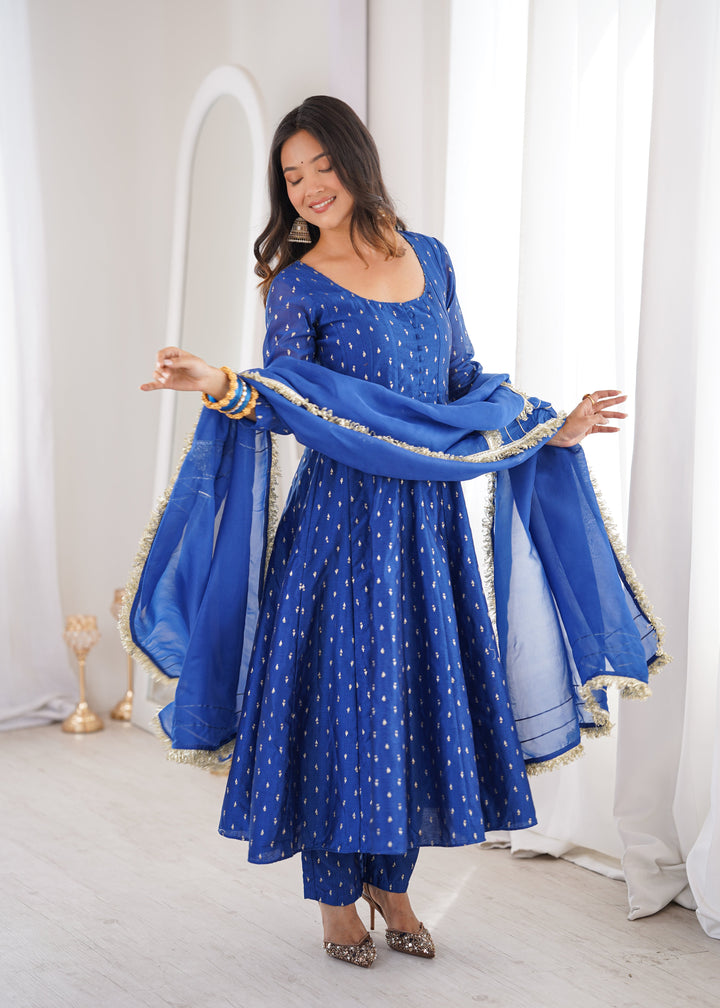 Royal Blue Chanderi Anarkali Suit Set