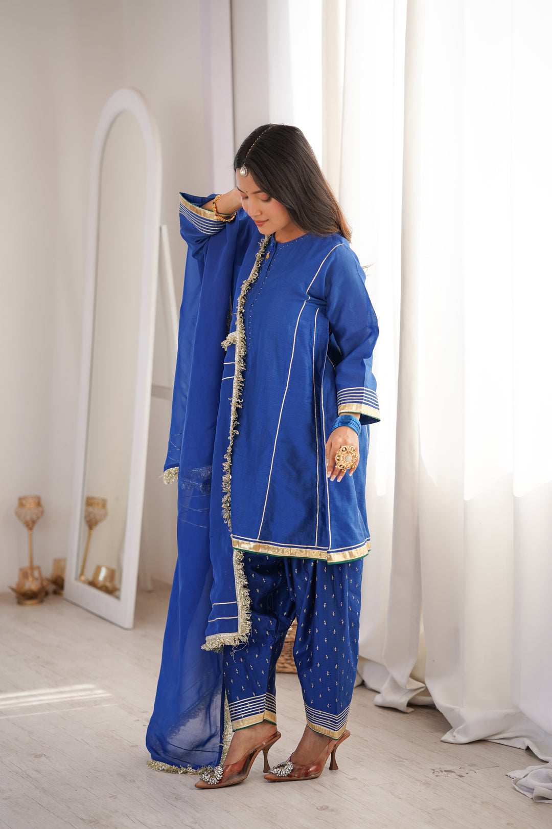 Royal Blue Chanderi Farshi Suit Set