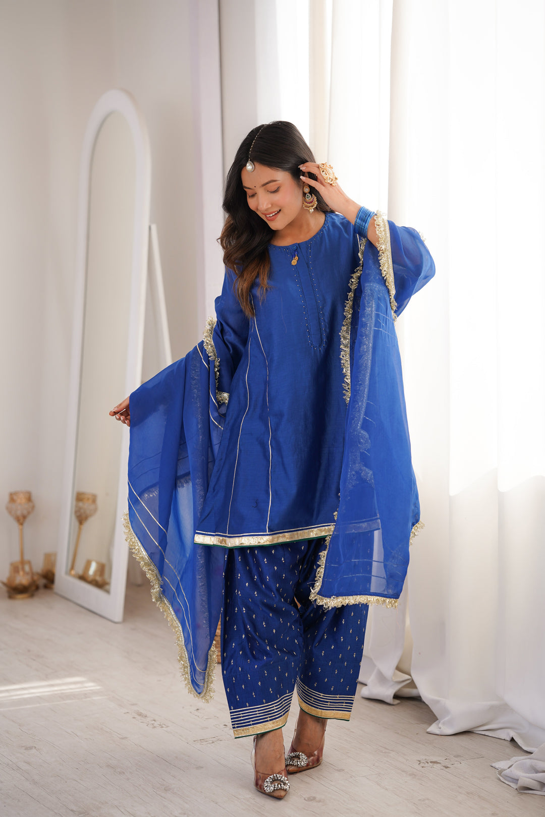 Royal Blue Chanderi Farshi Suit Set