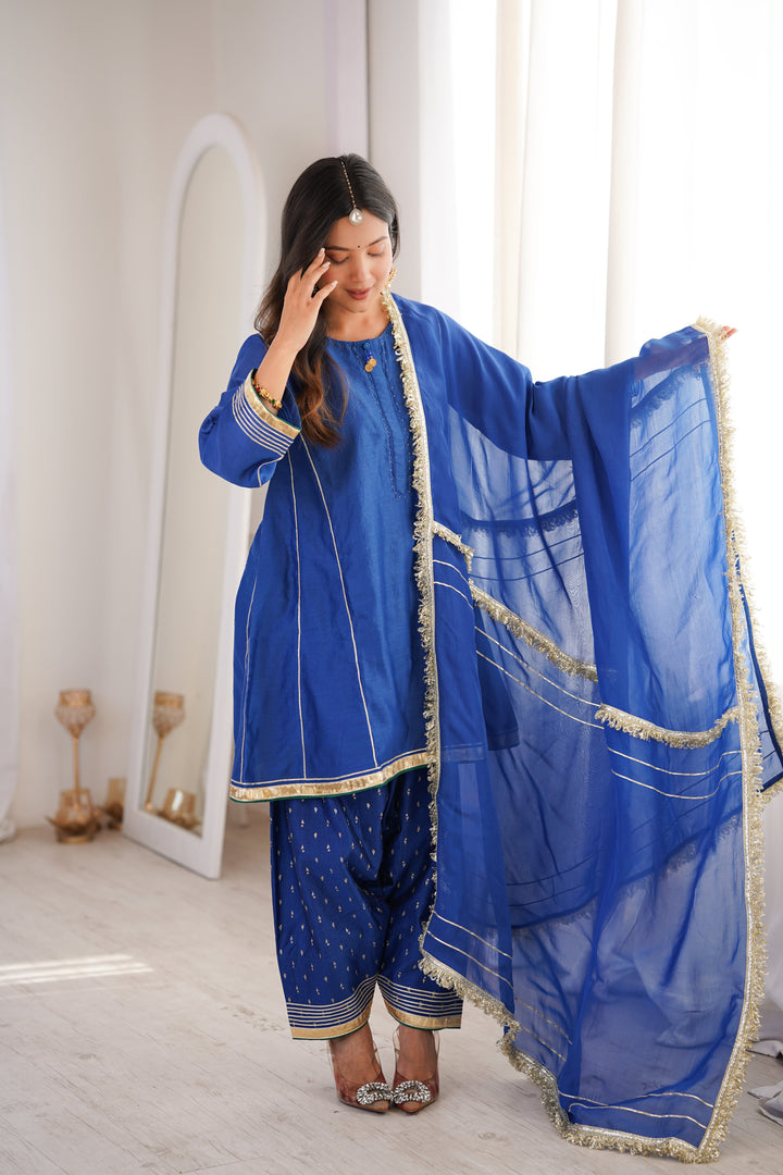 Royal Blue Chanderi Farshi Suit Set