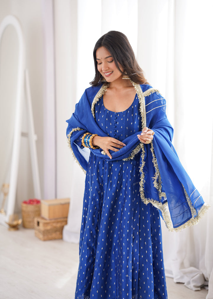 Royal Blue Chanderi Anarkali Suit Set