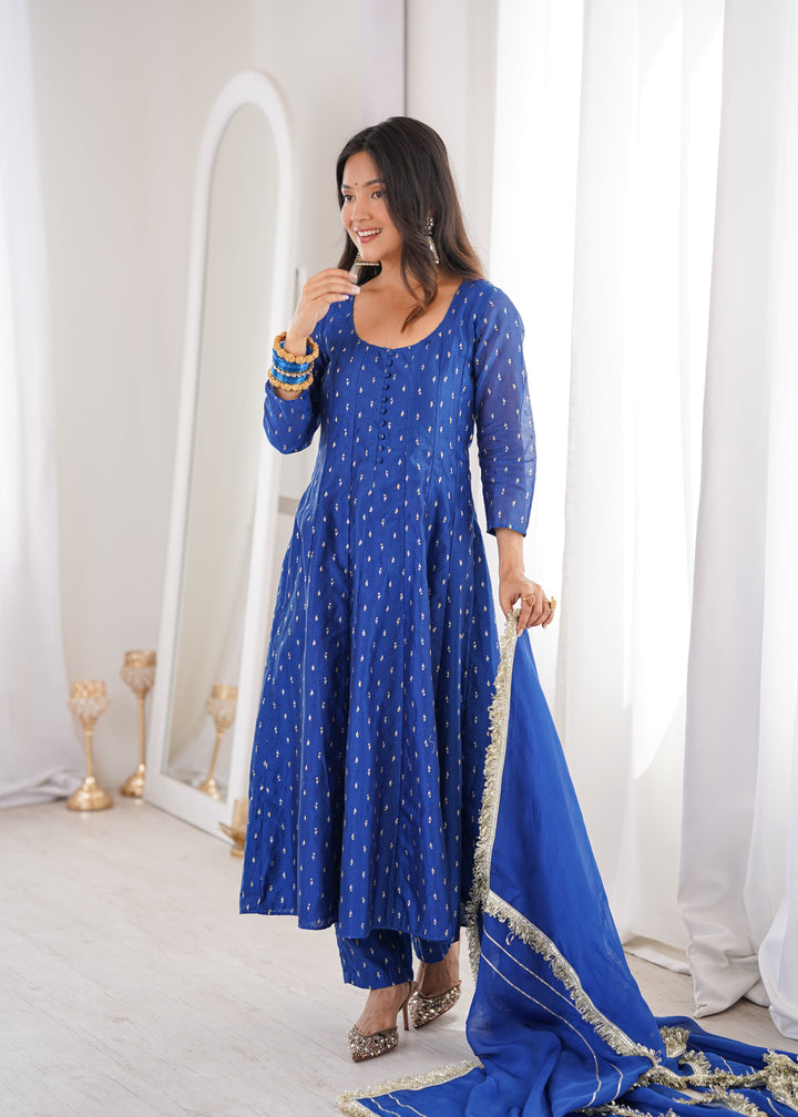 Royal Blue Chanderi Anarkali Suit Set