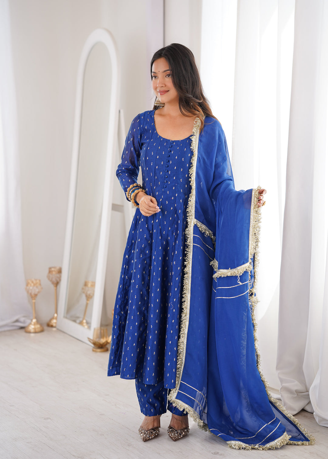 Royal Blue Chanderi Anarkali Suit Set