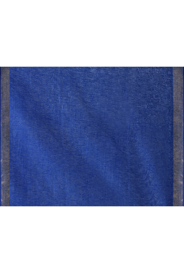 Royal-Blue-Tussar-Linen-Handloom-Saree-With-Woven-Zari-Pallu