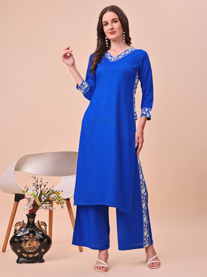 Royal-Blue-Viscose-Rayon-Embroidery-2-Piece-Kurta-Set