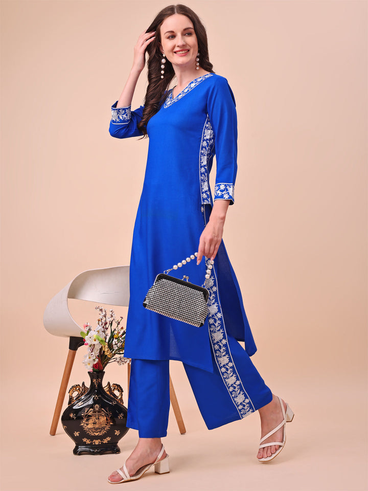 Royal-Blue-Viscose-Rayon-Embroidery-2-Piece-Kurta-Set