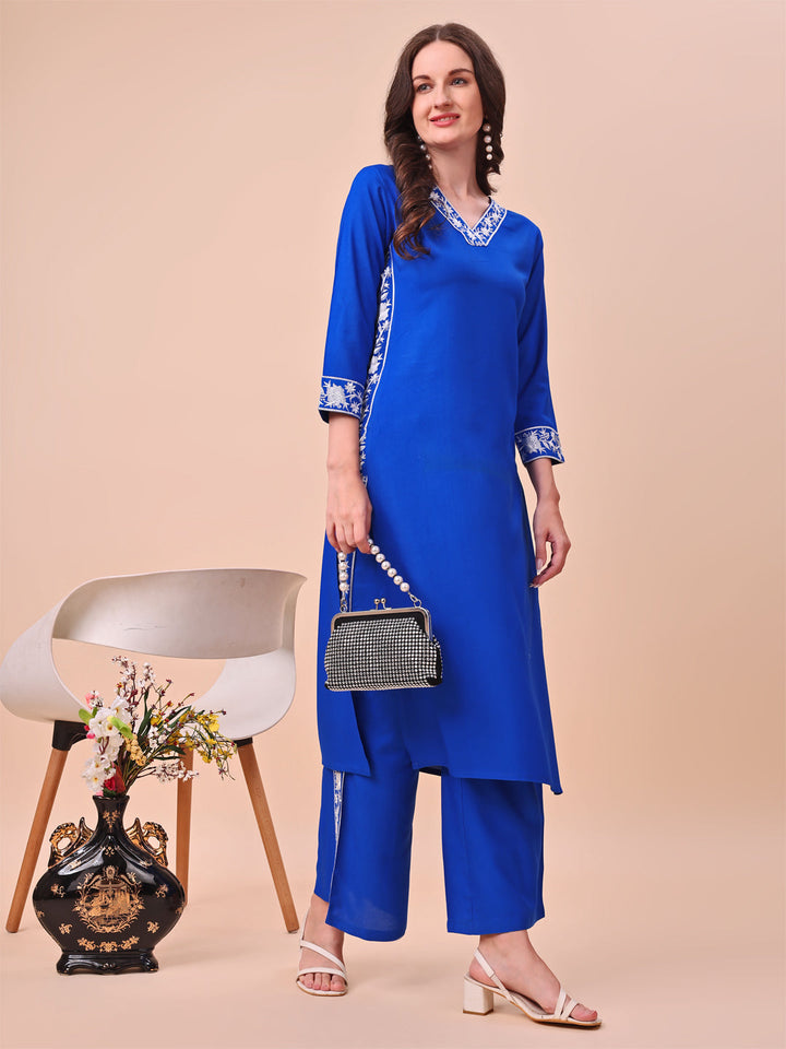 Royal-Blue-Viscose-Rayon-Embroidery-2-Piece-Kurta-Set