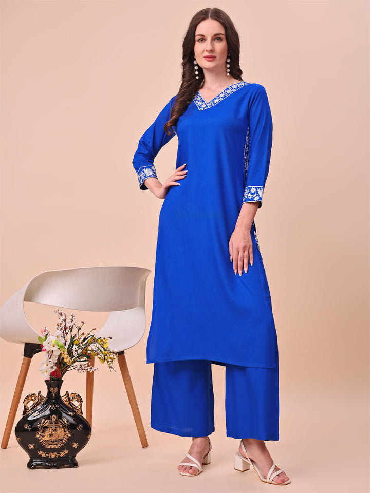 Royal-Blue-Viscose-Rayon-Embroidery-2-Piece-Kurta-Set