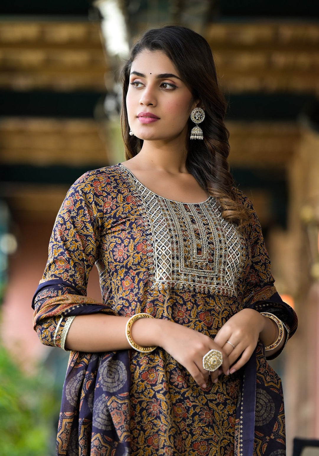 Rust-&-Navy-Blue-Floral-Zari-Work-Sharara-Set