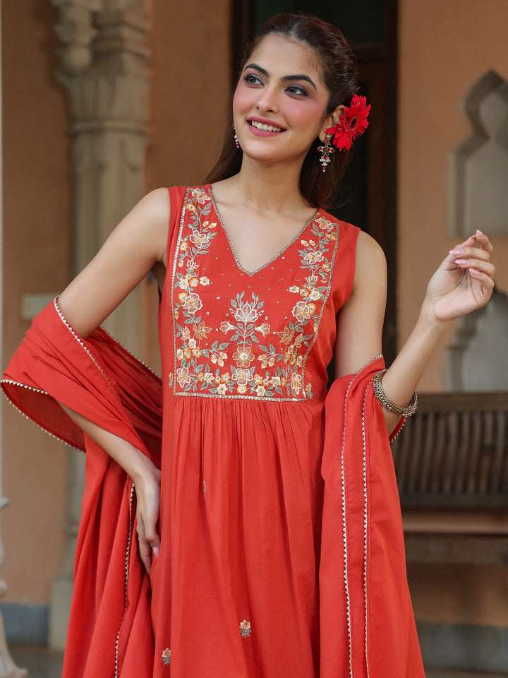 Rust-Cotton-A-Line-Embroidered-3-Piece-Kurta-Set