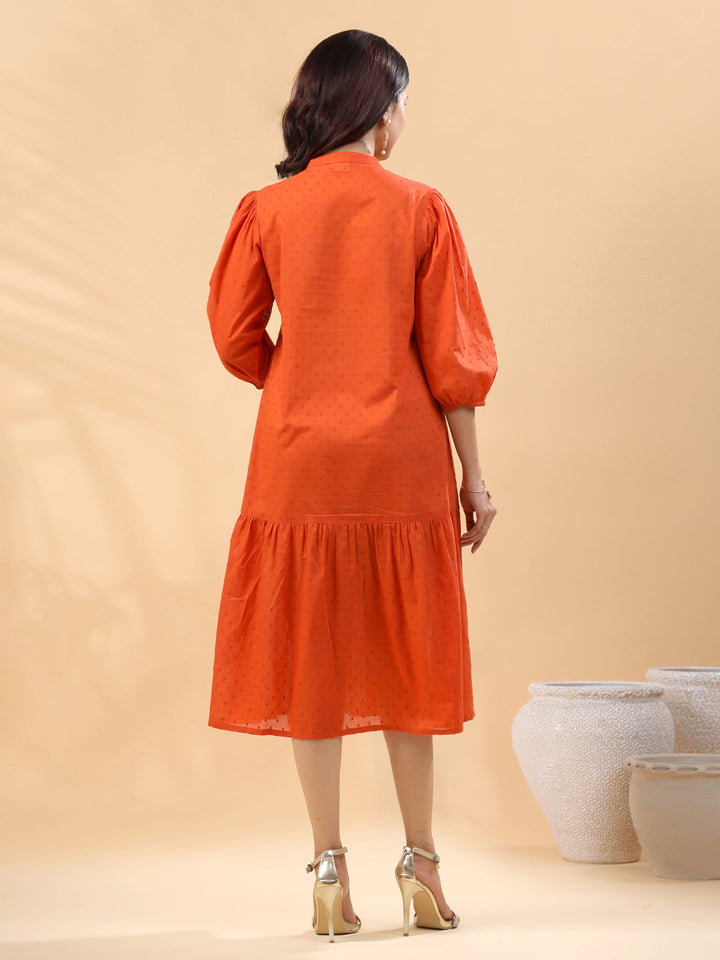 Rust-Dobby-Cotton-Embroidered-Pleated-Dress