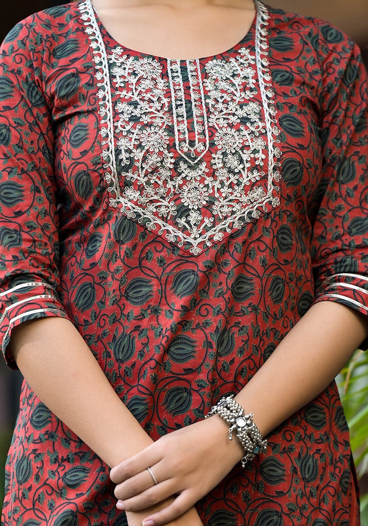 Rust-Cotton-Ethnic-Motifs-Dori-Embroidery-Sharara-Set