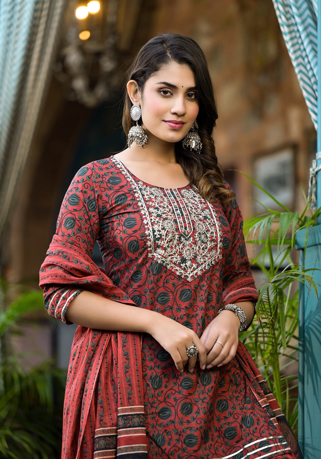 Rust-Cotton-Ethnic-Motifs-Dori-Embroidery-Sharara-Set