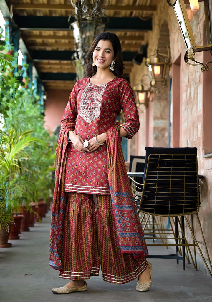 Rust-Cotton-Floral-Sequins-Work-Sharara-Set