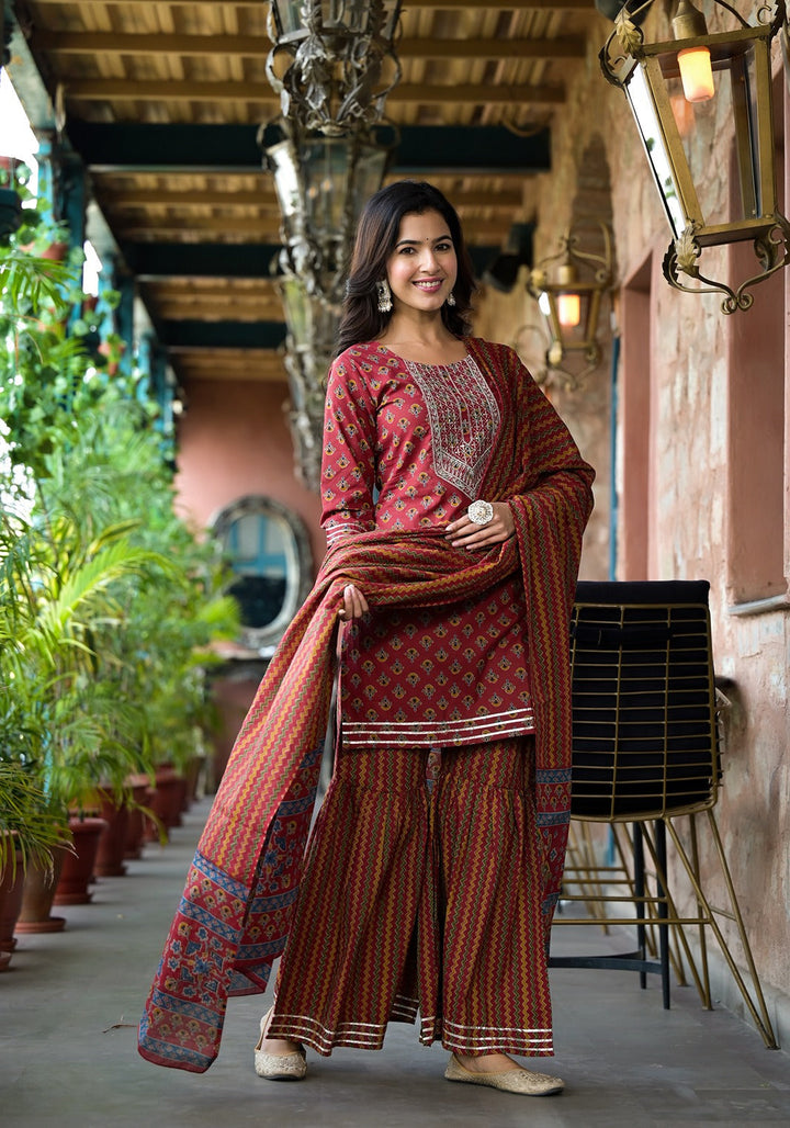 Rust-Cotton-Floral-Sequins-Work-Sharara-Set